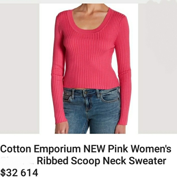 NWT Cotton Emporium Lightweight ribbed knit top fuschia Hot Pink - Picture 2 of 2